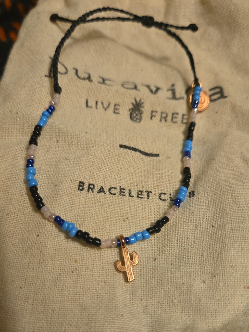 Pura Vida Blue & Black Beaded Cactus Charm Bracelet, Out Of The Blue